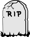 Tombstone with a crack and the letters RIP written in a cartoon style.