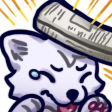 A cute white fox character getting hit on the head with a newspaper with yellow motion lines indicating impact.