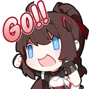 Verthandi from Aether Gazer shouting GO with an excited expression and a red text bubble.