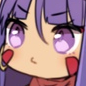 Nitocris with purple hair and a pouty expression on her face.