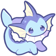 Vaporeon smiling happily with its fins and tail visible in a cute anime style.