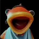 Fishstick from Fortnite with a wide open mouth in a shocked expression against a black background.