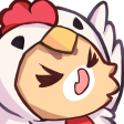 Cat wearing a chicken costume with its mouth wide open in a loud squawking expression.