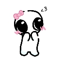 TBH creature with a pink bow blushing and holding its hands to its face with a heart symbol.
