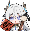 Gengchen from Wuthering Waves in chibi style holding a large calligraphy brush and a scroll with a dragon illustration.