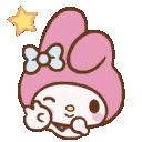 My Melody winks and makes an okay hand gesture with a yellow star floating nearby.