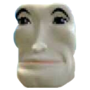 A distorted, uncanny human face with a smug, slightly smiling expression.