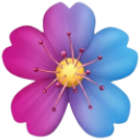 Flower with a gradient of pink and blue petals and a yellow center.