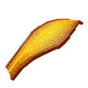 A golden pixel art maple leaf with brown edges.