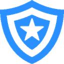 Shield with a star in the center, colored blue and black.