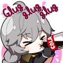 Chibi character with gray hair drinking a bottle of cola with the text glug glug glug above them.