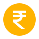 Indian Rupee currency symbol in white centered on a solid gold circle.