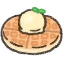 Pancake topped with a scoop of butter and a small green leaf garnish.