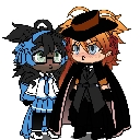 Two chibi anime characters standing close together in a romantic pose.