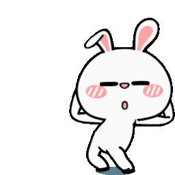 A white cartoon bunny flexing its arms with a smug, relaxed facial expression.