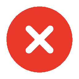 Red circle with a white X mark representing an incorrect or wrong status.