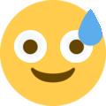 Yellow face with a wide smile and a single blue sweat drop on its forehead.