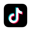 TikTok logo featuring a stylized musical note in cyan and pink against a black background.