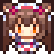A pixelated anime girl with brown hair and a mischievous, smug grin.