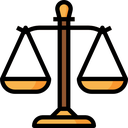 Scales of justice icon in a flat design style.