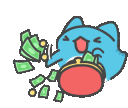 Bugcat Capoo happily throwing green money bills from a red wallet.