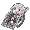 Anime girl with dead eyes slumped over in a chair looking completely exhausted.