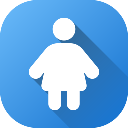 Human silhouette icon in white on a blue rounded square background.