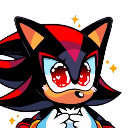 Shadow the Hedgehog with large, heart-filled eyes looking up while holding his hands together in a pleading gesture.