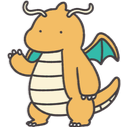 Dragonite waving its hand with a simple and friendly expression.