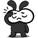 A cartoon character with a white head and black body holding its hand to its forehead in a facepalm gesture.