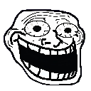 Trollface character with a wide, distorted, and mischievous grin.