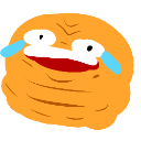 A distorted orange blob character with a wide red mouth and blue tears streaming from its eyes.