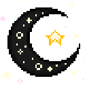 Four black crescent moons with dangling star charms in a pixel art style.