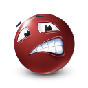 Red spherical face with a nervous expression and gritted teeth.
