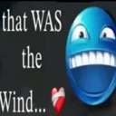 Blue face with a strained grin next to the text that WAS the wind and a small bandaged heart.