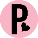 Letter P in black font centered on a pink circle with a small black heart attached to the bottom right.