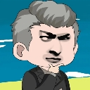 A cartoon man with gray hair looking sideways with a smug, skeptical expression while touching his chin.