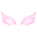 Pink pixelated angel wings floating against a black background.
