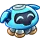 A round blue snowball character with a wide, happy smiling face.