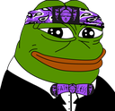 Pepe the Frog wearing a purple bandana and a purple bow tie with a white tuxedo shirt.