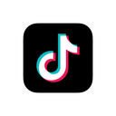 TikTok logo icon with a blue and red chromatic glitch effect on a black background.