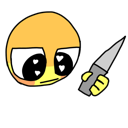 A yellow emoji face with heart-shaped eyes holding a sharp knife.