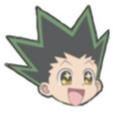 Gon Freecss with spiky hair and sparkling eyes looking excited with his tongue sticking out.