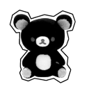A small black bear with a white muzzle and belly sitting in a simple kawaii style.