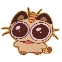 Meowth with comically large, wide eyes and a small tongue sticking out in shock.