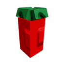 A stylized 3D strawberry with a red body and green leaves on a black background.