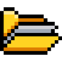 A simple yellow pixel-art folder icon with a gray document inside.