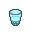 A small pixelated glass filled with blue water.