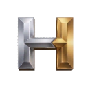 Letter H rendered in 3D with a split silver and gold metallic texture.