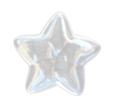 A glossy, 3D white star with a soft, iridescent sheen.